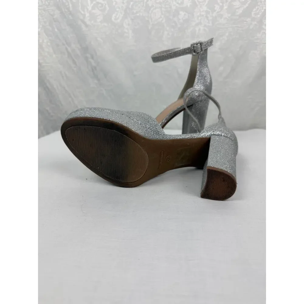 Dream Pairs Silver Glitter Ankle Strap Platform Pumps Size 9.5